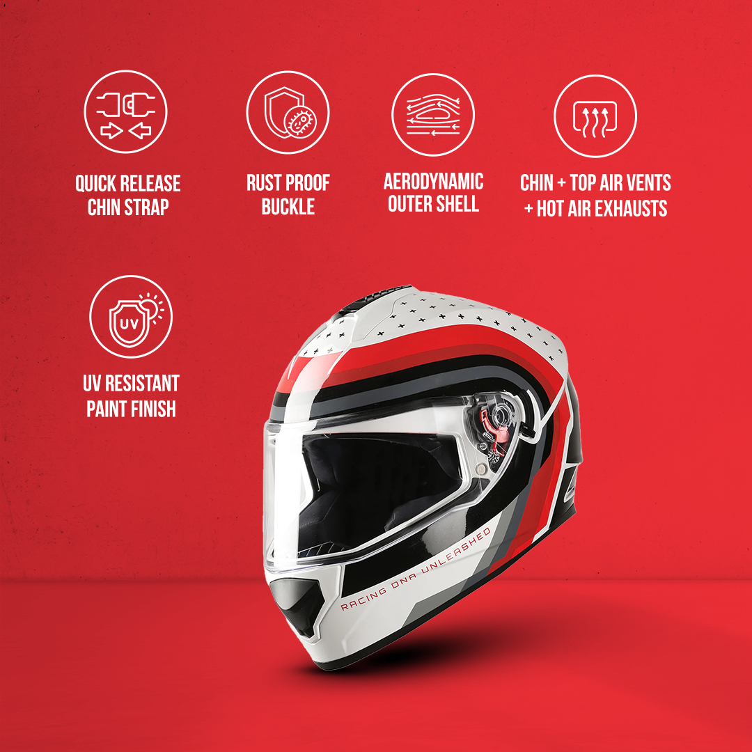 TVS Racing Phantom Series Full Face Dual Visor Helmet for Men | Premium Bike Helmets with ABS Shell, UV Paint | Quick Release System | Aerodynamic Design | DOT & ISI Certified (Black V1)